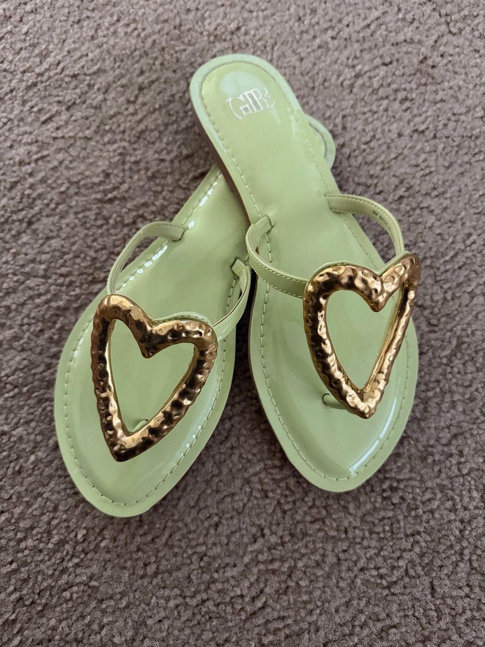 Gianni Bini Mint Green Heart-Accent Slide Sandals